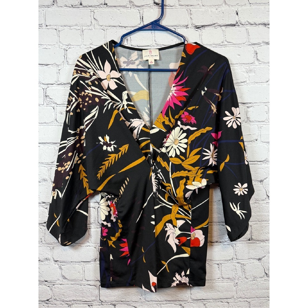Julie Brown Floral Blouse Long Sleeve Multicolor‎ Print Top Size M